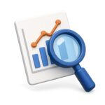 3D Magnifying Glass Over Graph Icon for Data Analysis